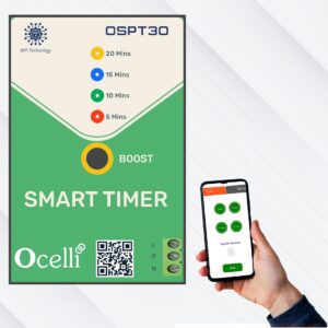 OCELLI Smart Timer Switch for Pump, Geyser & Motor | 5/10/15/20 Min Auto Cut-Off | Smart App & Manual Control | 30A Heavy Duty Relay | Energy Saving Auto Off Timer