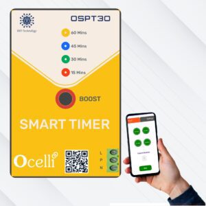 OCELLI Smart Timer Switch for Pump, Geyser & Motor | 15/30/45/60 Min Auto Cut-Off | Smart App & Manual Control | 30A Heavy Duty Relay | Energy Saving Auto Off Timer